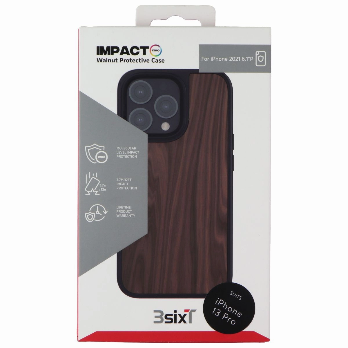 3SIXT Impact Zero Walnut Case for iPhone 13 Pro - Black/Walnut Wood Student Gear