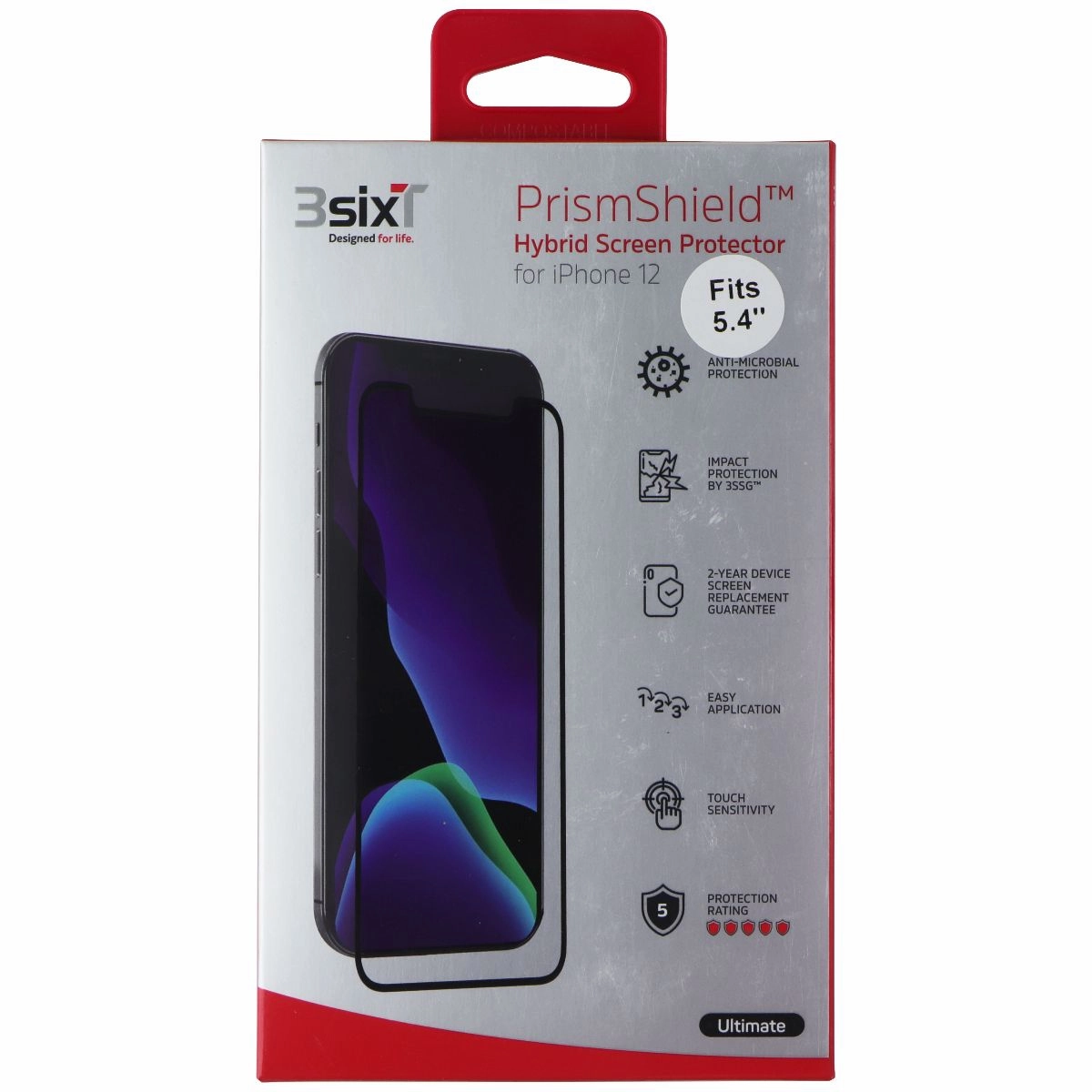 Eye Protection Guard Protective Coating 3SIXT PrismShield Hybrid Screen Protector For Apple iPhone 12 mini