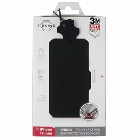 Compact Fit ITSKINS Hybrid // Folio Leather Wallet Case for Apple iPhone 12 Mini - Black