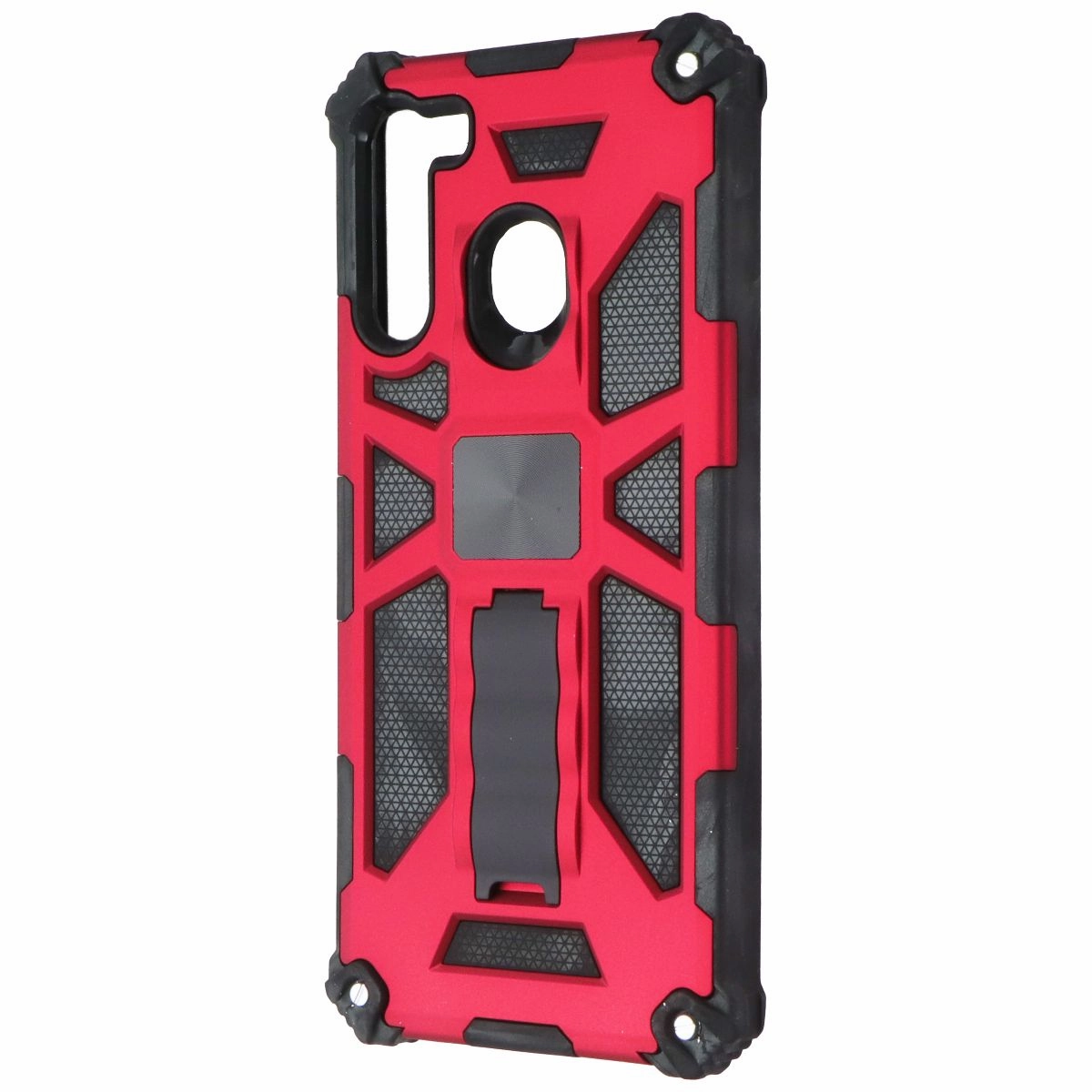 ASMYNA Premium Rugged Kickstand Case for Samsung Galaxy A21 - Red/Black Flexible Feel