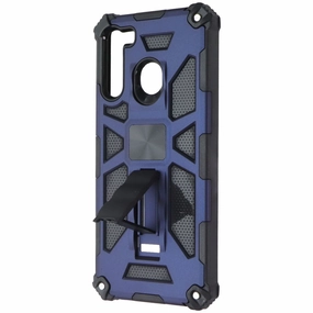ASMYNA Sturdy Hybrid Case with Kickstand for Samsung Galaxy A21 - Blue/Black Rugged Pattern Texture