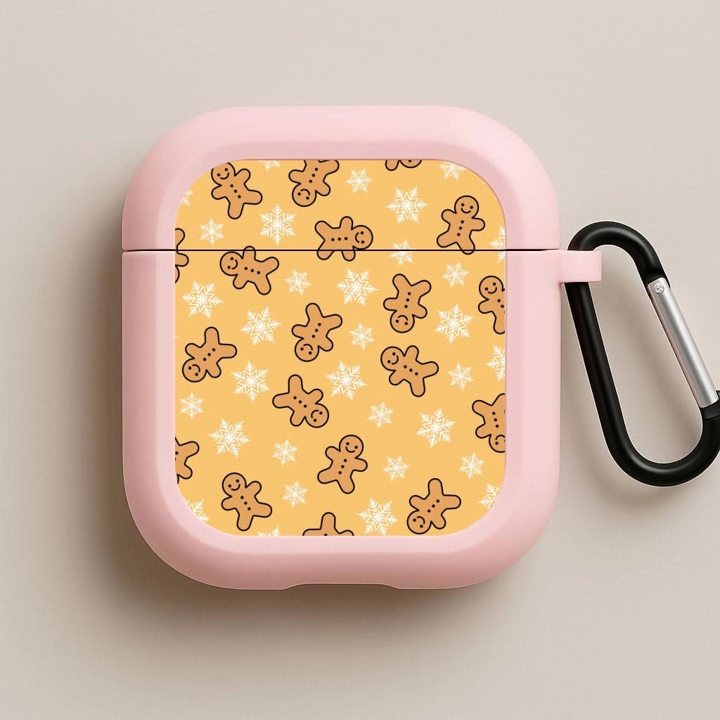 fashion leather airpods case soft touch matte airpods protector Cute Gingerbread And Snowflakes Pattern AirPods Case