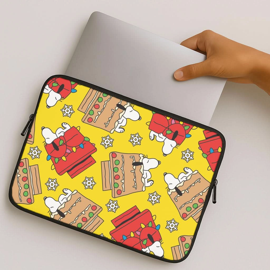 Cartoon Beagle Fairylights And Gingerbead Pattern Laptop Sleeve Creative Artwork Compact Design