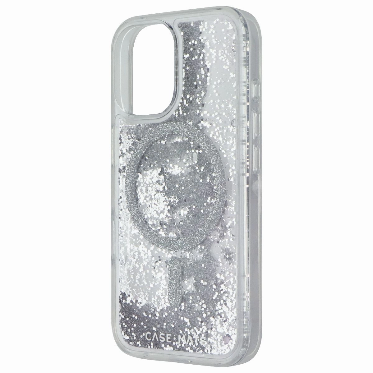 Glossy Look Minimal Surface Layer Case-Mate Waterfall Case with MagSafe for Apple iPhone 16 - Silver Glitter