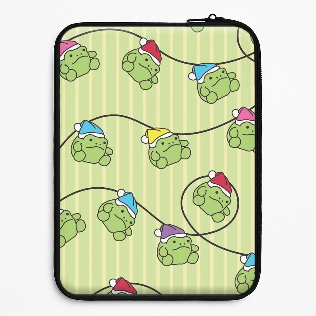 Smooth Detail Easy Removal Christmas Frog Plush Fairylights Pattern Laptop Sleeve