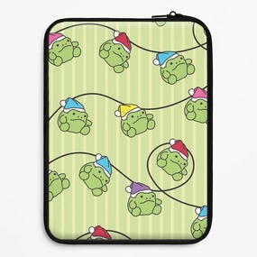 Smooth Detail Easy Removal Christmas Frog Plush Fairylights Pattern Laptop Sleeve