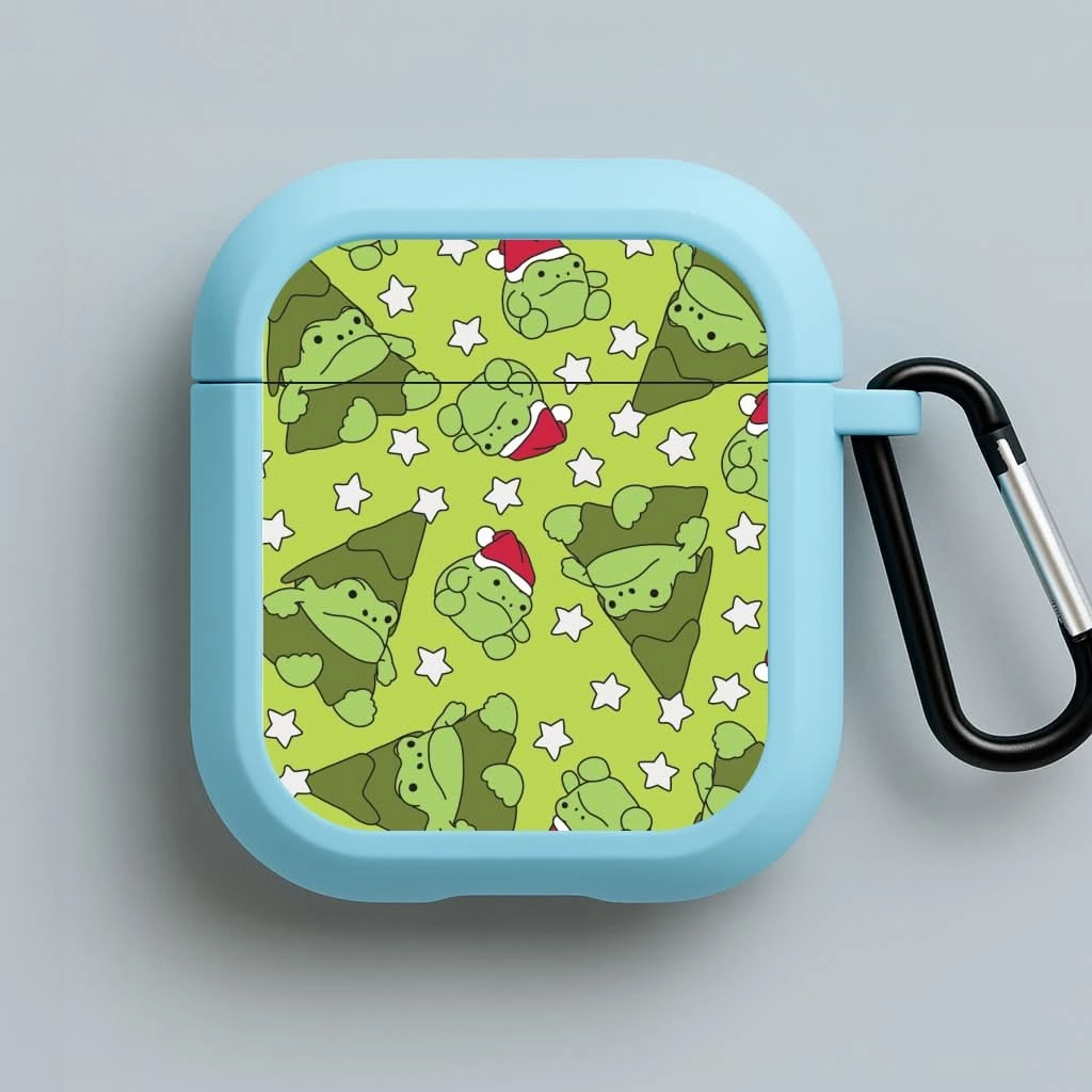 Christmas Frogs And Stars Plush Pattern AirPods Case compact ergonomic neon silicone protector