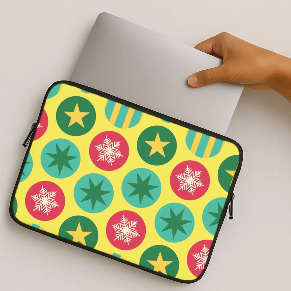 Matte Feel Comfort Fit Colourful Abstract Baubles Christmas Pattern Laptop Sleeve