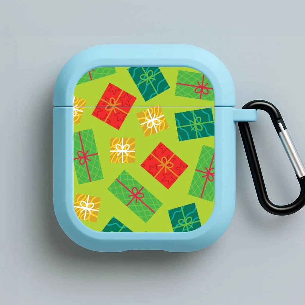customizable airpods shell Modern Silicone Holder Colourful Abstract Christmas Presents Pattern AirPods Case