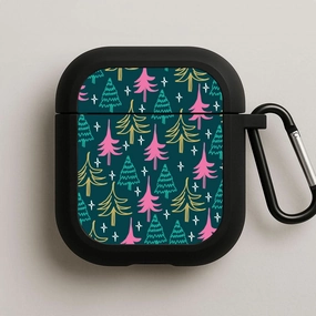 Stylish Design Case Colourful Sketched Christmas Trees Pattern AirPods Case