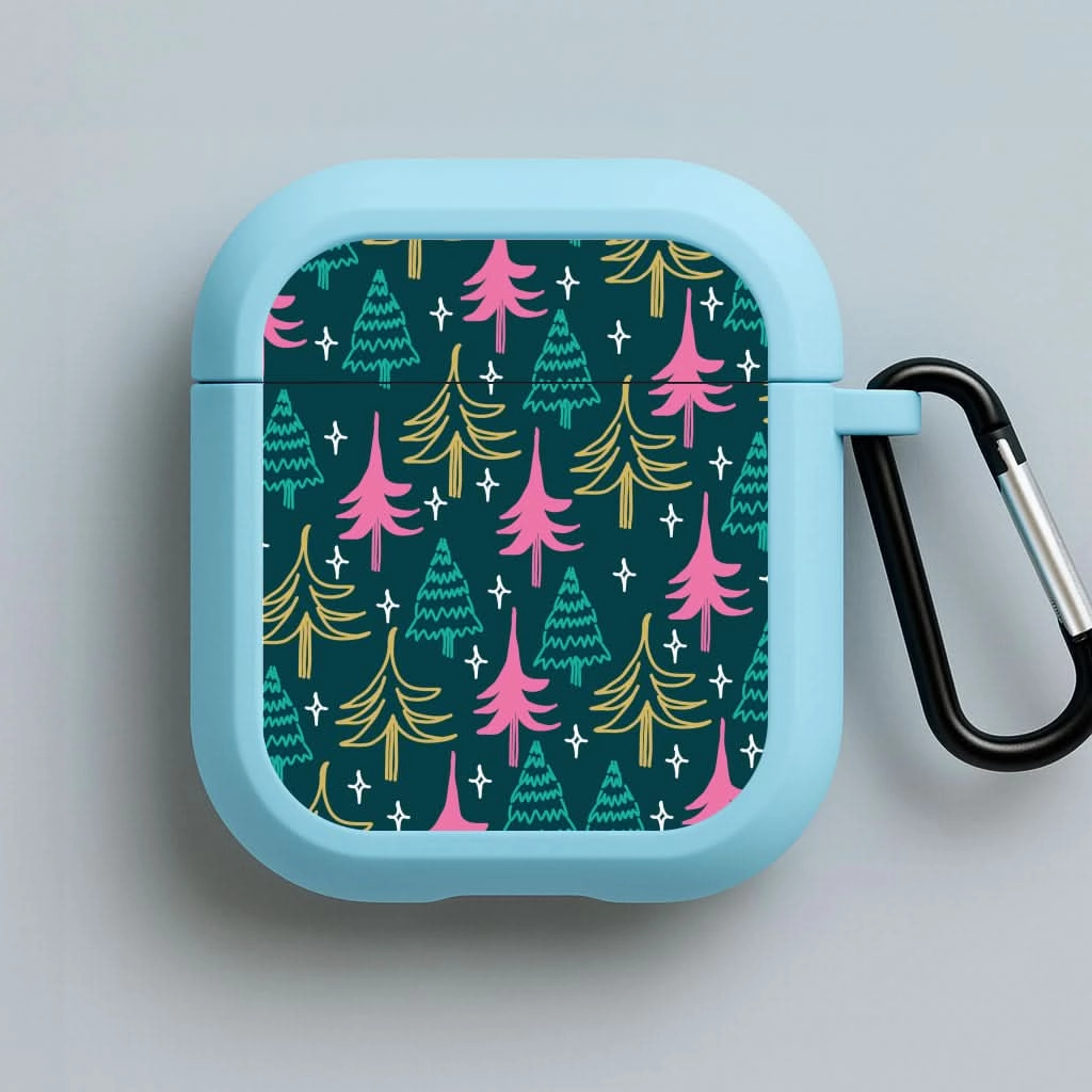 Colourful Sketched Christmas Trees Pattern AirPods Case anti scratch airpods shell shock absorbing silicone airpods case
