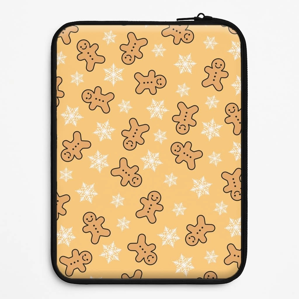 Cute Gingerbread And Snowflakes Pattern Laptop Sleeve Smooth Feel Luxury Finish Texture