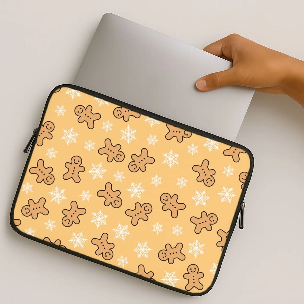 Cute Gingerbread And Snowflakes Pattern Laptop Sleeve Soft Shape
