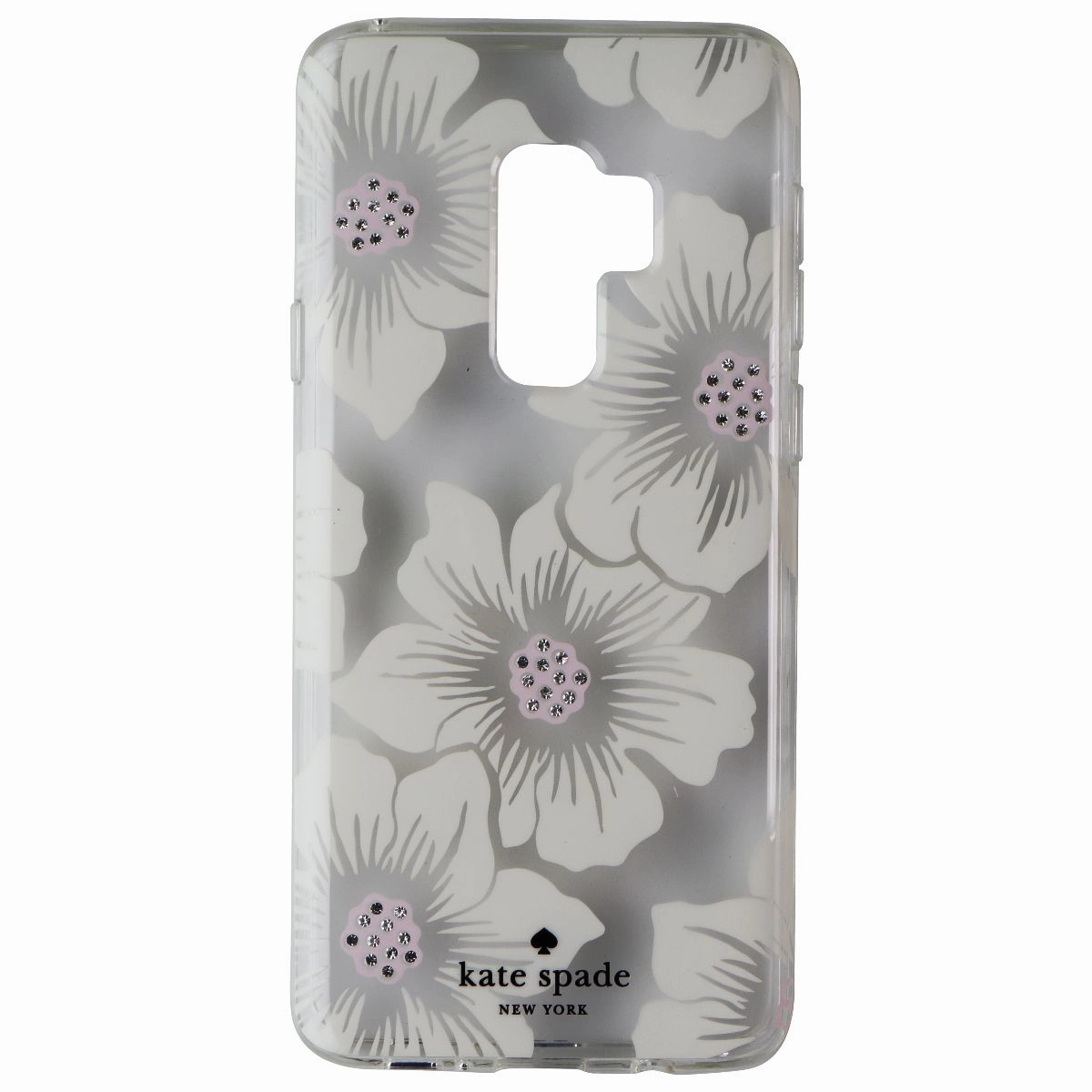 Kate Spade Hard Case for Samsung Galaxy S9  (Plus) - Clear/White Flower/Gems Edge Reinforced Flexible Fit