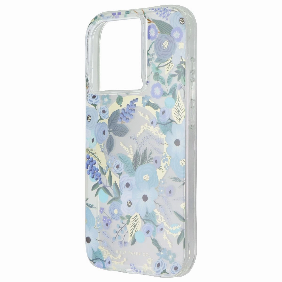 Custom Fit Luxury Edge Texture Rifle Paper Co. Hard Case for MagSafe for iPhone 15 Pro - Garden Party Blue