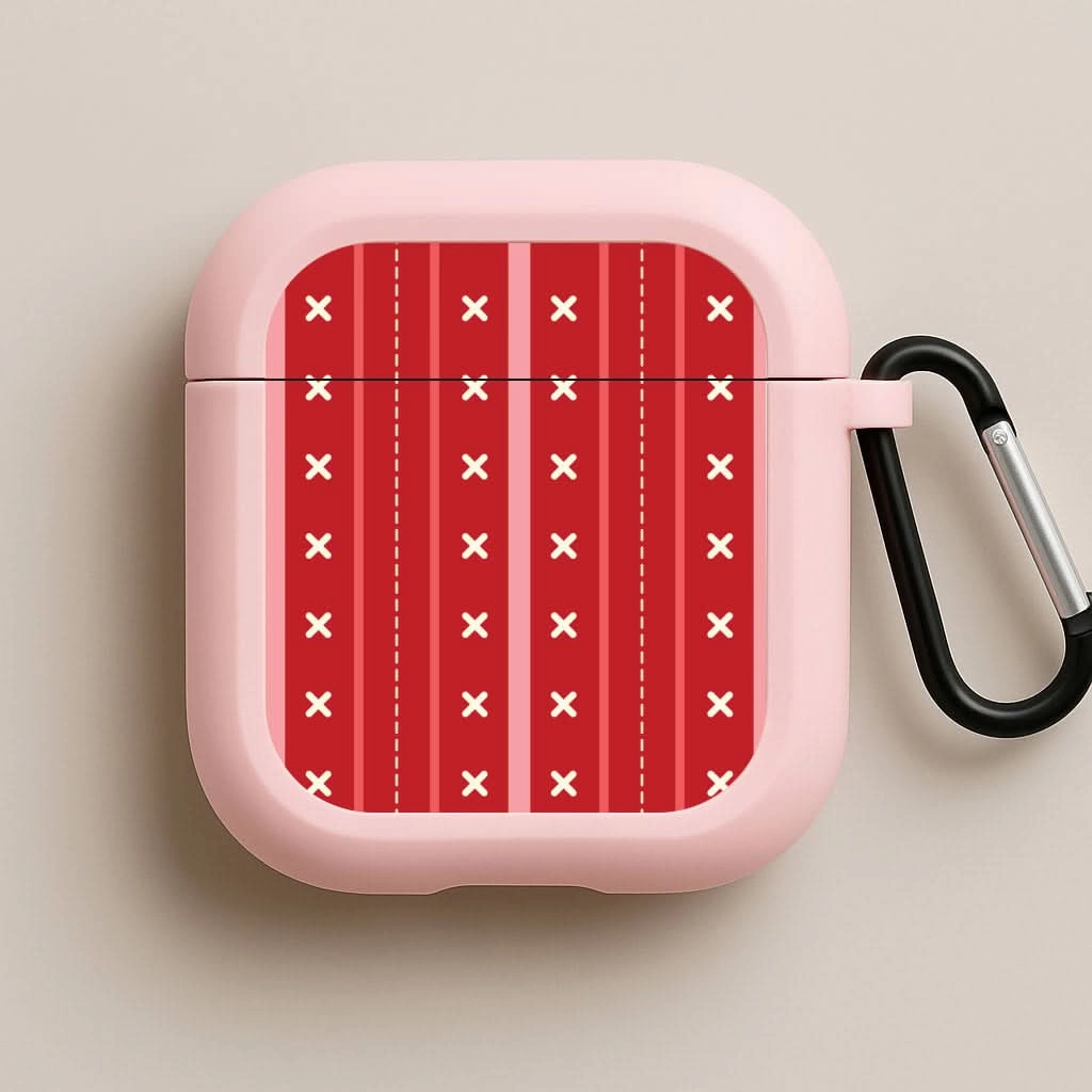Soft Silicone Holder Stripes And Stitches Red Christmas Pattern AirPods Case