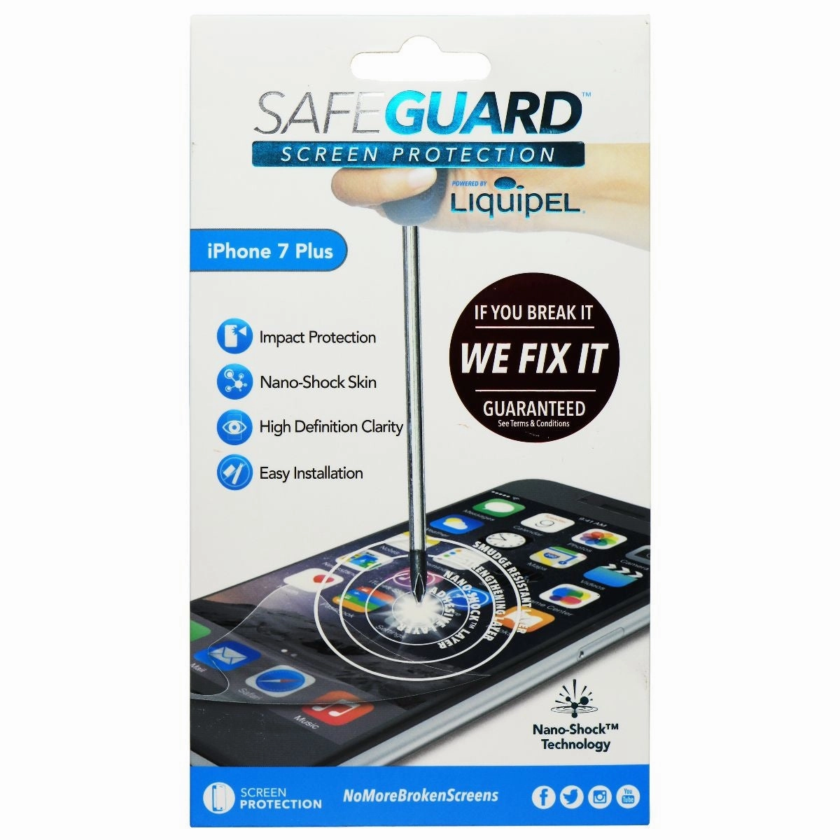 Screen Guard Max Elite Screen Armor Layer Film Liquipel Safeguard LITE Screen Protector for Apple iPhone 7 Plus - Clear