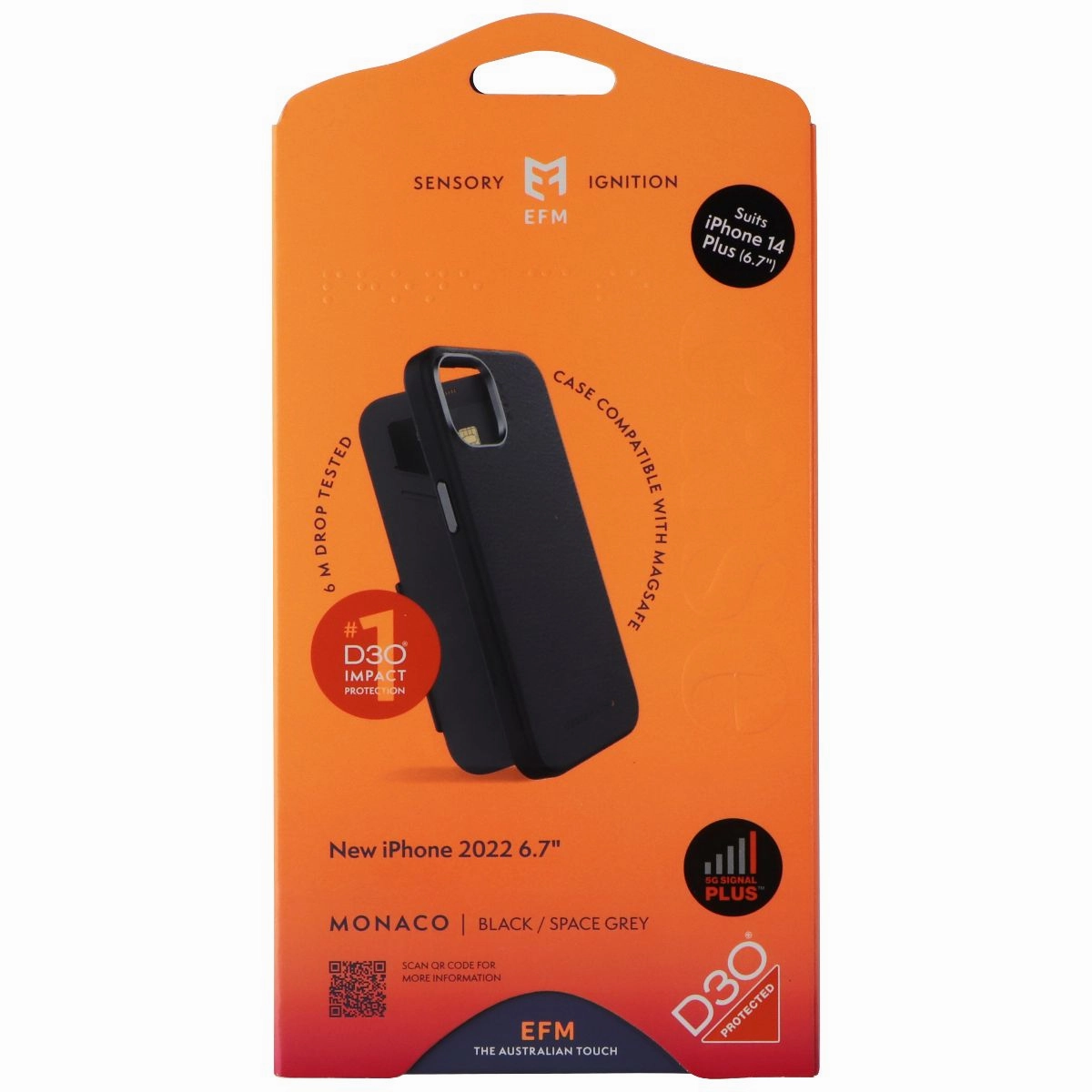 Premium Touch Flexible Pattern Layer EFM Monaco Wallet Folio Case for MagSafe for Apple iPhone 14 Plus - Black/Gray