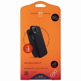 Premium Touch Flexible Pattern Layer EFM Monaco Wallet Folio Case for MagSafe for Apple iPhone 14 Plus - Black/Gray