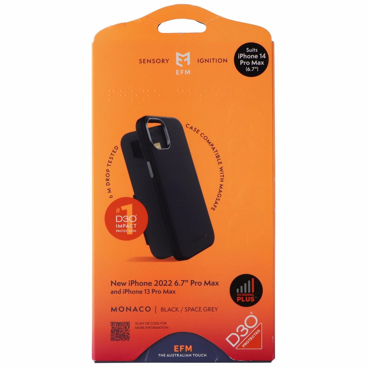 EFM Monaco Wallet Folio Case for MagSafe for iPhone 14 Pro Max - Black/Gray Minimal Frame professional accessory