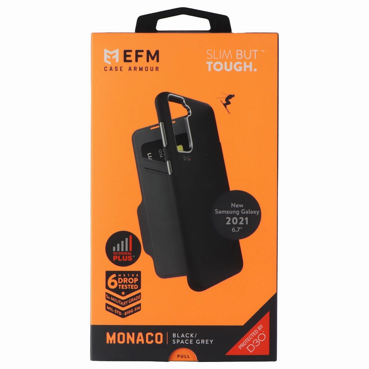 Futuristic style Soft Edge Texture EFM Monaco Wallet Folio Case for Samsung Galaxy S21  (Plus) - Black/Space Gray