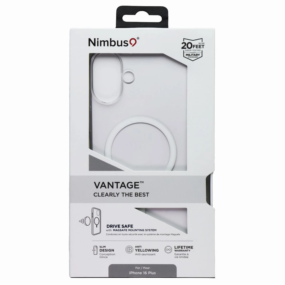Wireless charging Nimbus9 Vantage Series Case for MagSafe for Apple iPhone 16 Plus - Clear