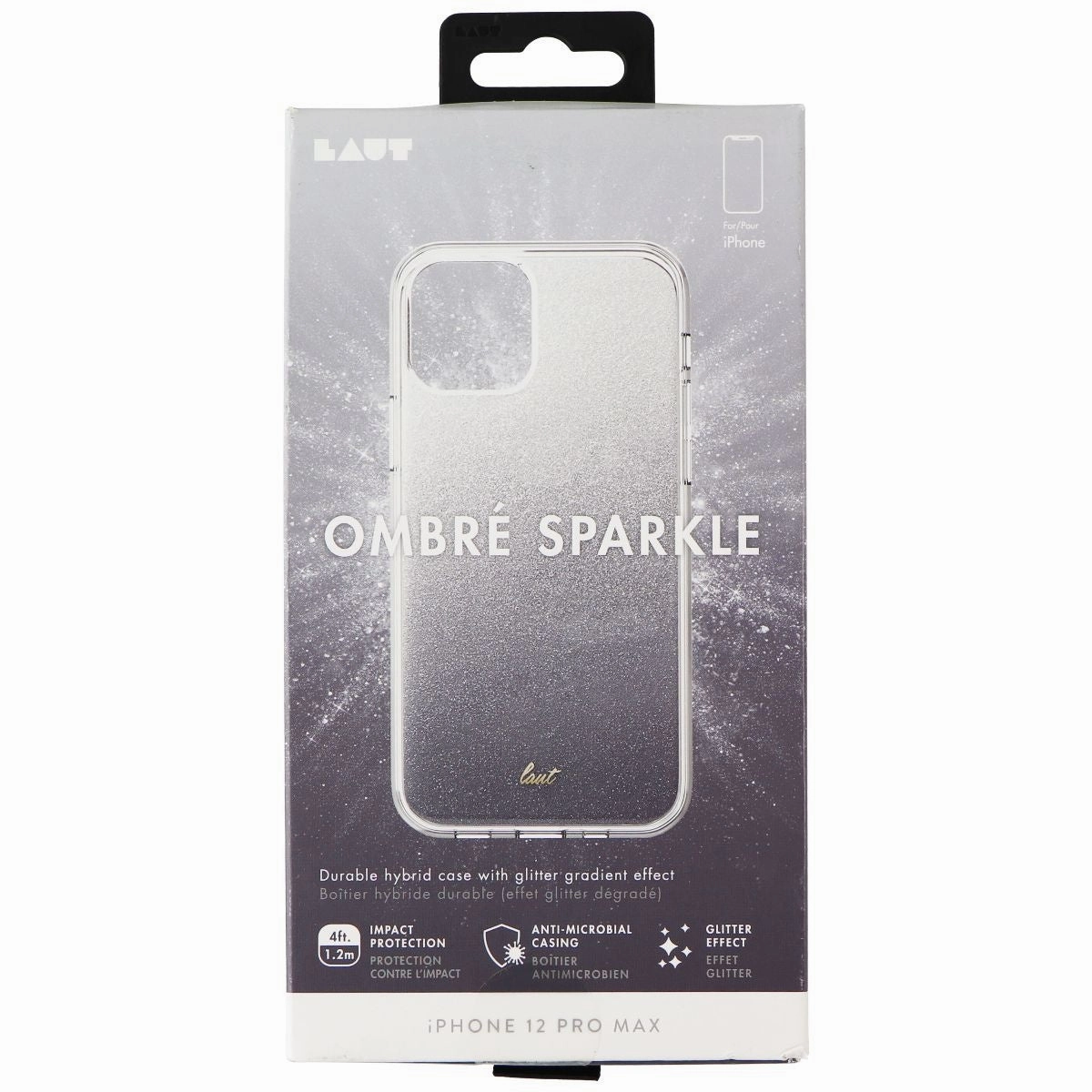 LAUT Ombre Sparkle Case for Apple iPhone 12 Pro Max - Silver Glitter/Clear Protective Pattern Texture Rugged Build Texture