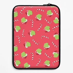 Green Creature And Candy Canes Pattern Laptop Sleeve Smooth Grip Layer