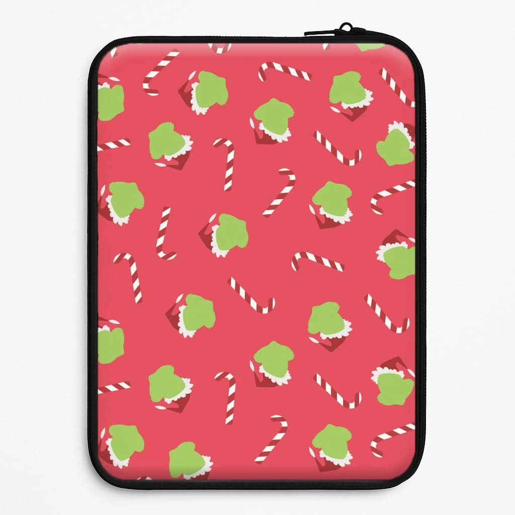Green Creature And Candy Canes Pattern Laptop Sleeve Smooth Grip Layer