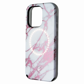Custom Fit LuMee Halo Lighted Case for Apple iPhone 13 Pro/13/12 Pro/12 - Rose/White Marble
