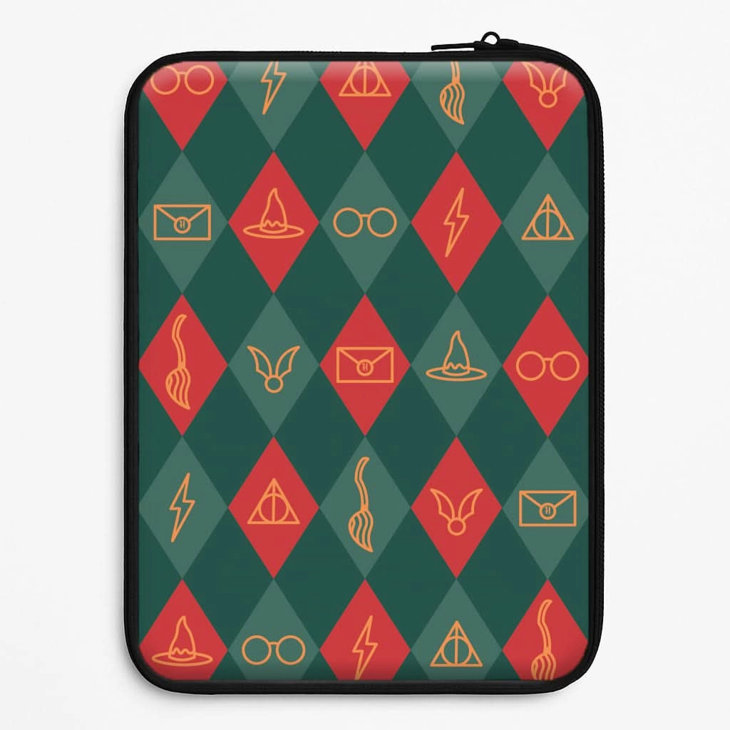 Christmas Wizard Icons Argyle Pattern Laptop Sleeve Modern Frame