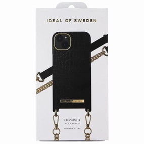 iDeal of Sweden Phone Necklace Case for Apple iPhone 13 - Jet Black Croco Daily Durability Elegant Appearance