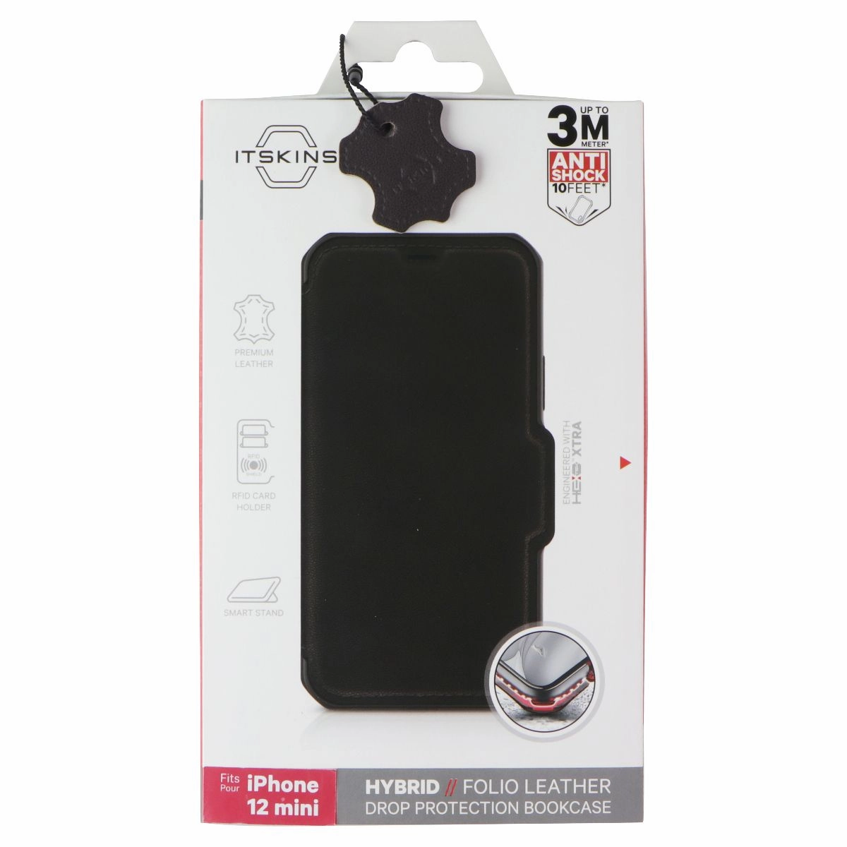 Hybrid Surface Layer Protective cover ITSKINS Hybrid // Folio Leather Wallet Case for Apple iPhone 12 Mini - Brown