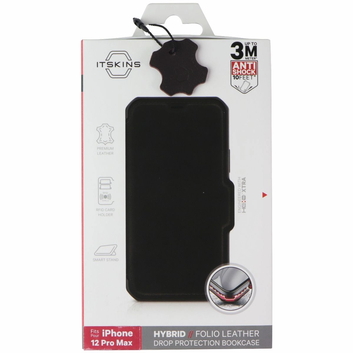 Phone Accessory Premium Surface Finish ITSKINS Hybrid // Folio Leather Wallet Case for Apple iPhone 12 Pro Max - Brown