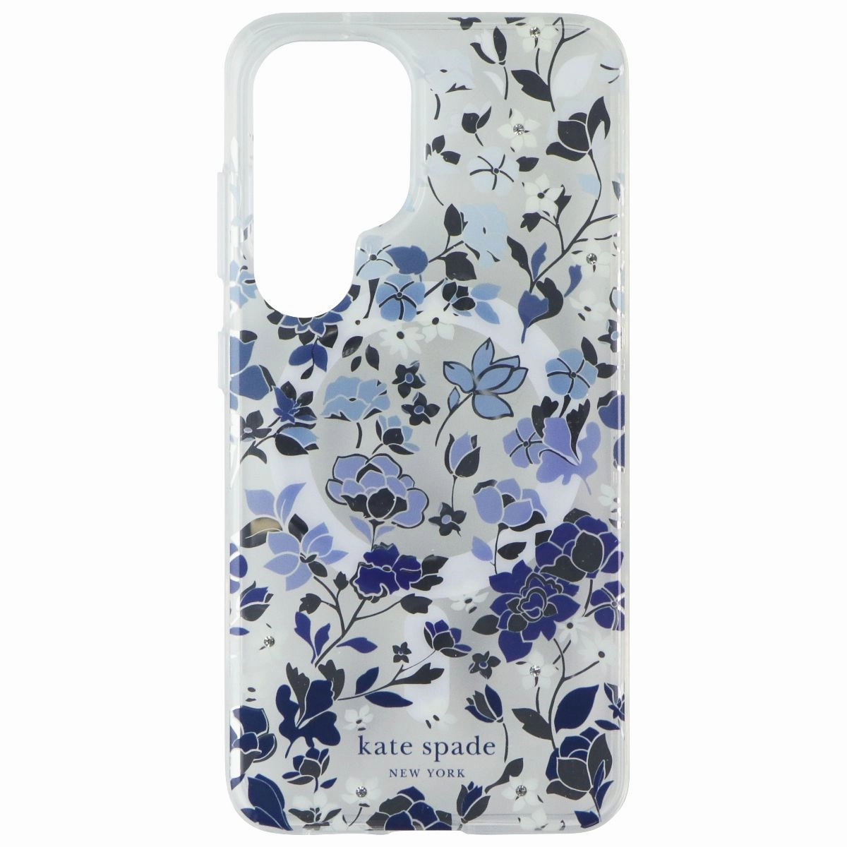 Polished Texture Pocket Size Kate Spade Protective Case for MagSafe for Galaxy S25 - Flowerbed Blue Gems