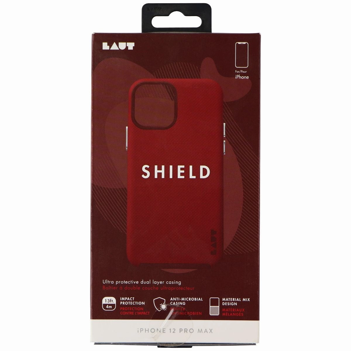 LAUT Shield Series Dual Layer Case for Apple iPhone 12 Pro Max - Crimson Red Luxury Layer Texture Stylish grip
