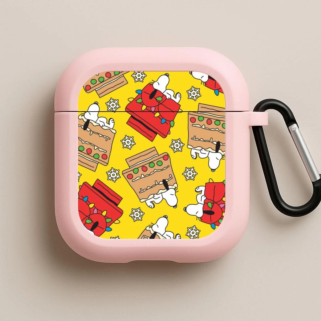 Travel Ready Pouch Cartoon Beagle Fairylights And Gingerbead Pattern AirPods Case