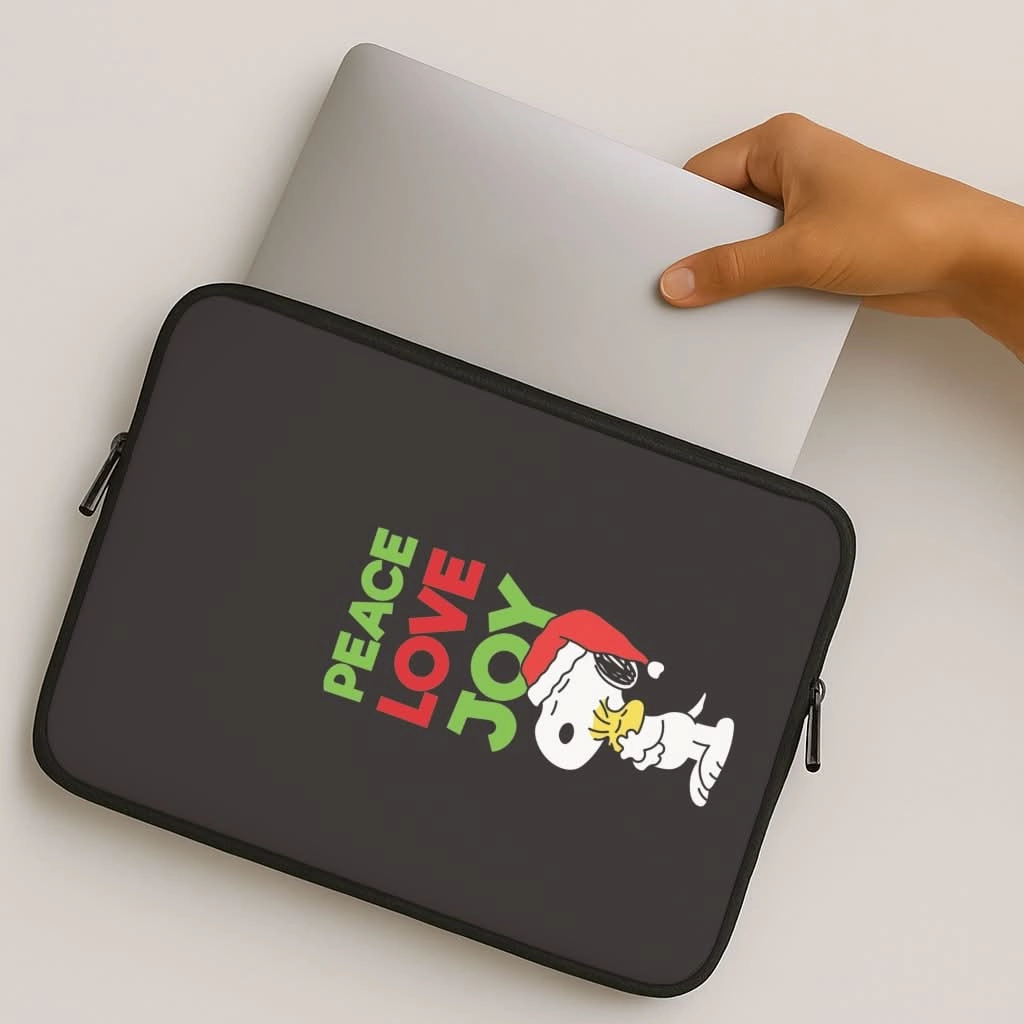 Peace, Love, Joy Christmas Cartoon Beagle Laptop Sleeve Marble Texture Premium Build