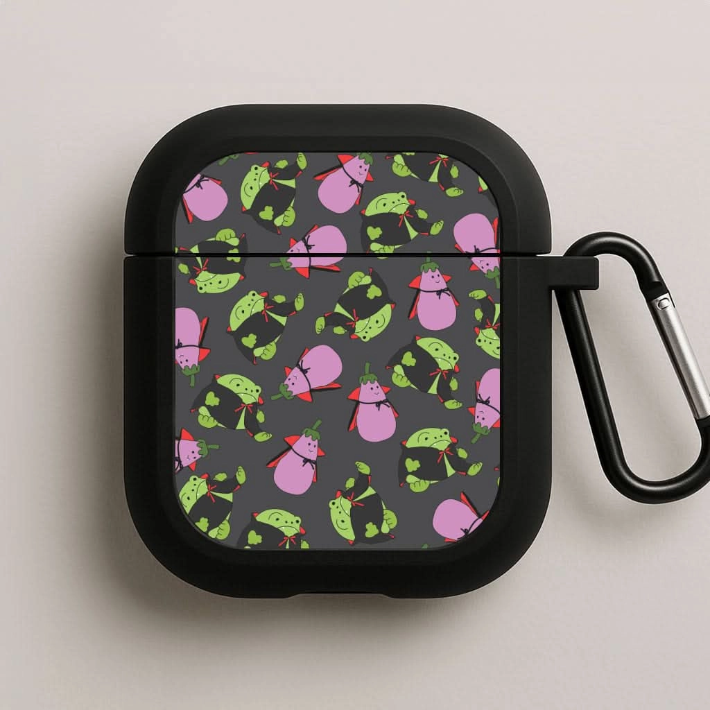 customizable airpods shell drop proof airpods cover Vampire Frogs And Vegetables Pattern - Halloween AirPods Case