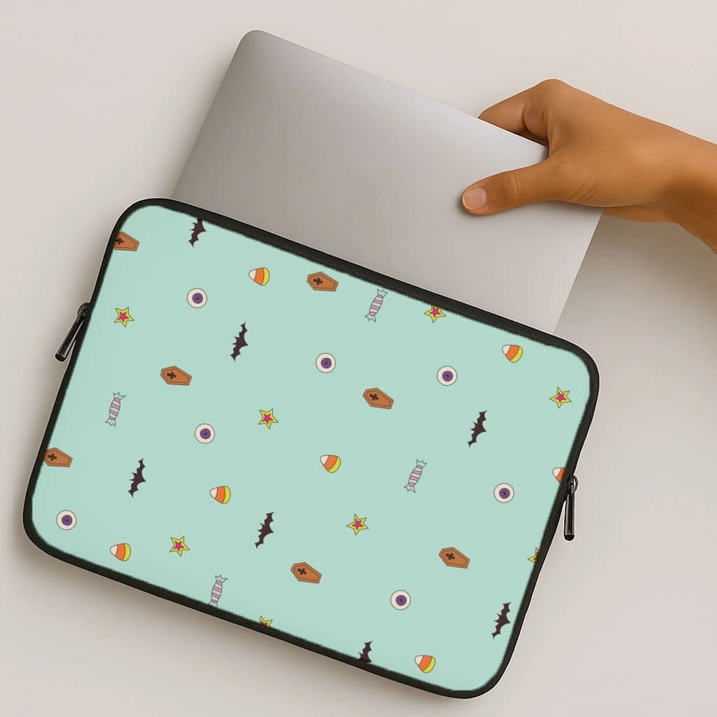 Stylish Detailing Soft touch finish Minature Halloween Cartoons Pattern Laptop Sleeve