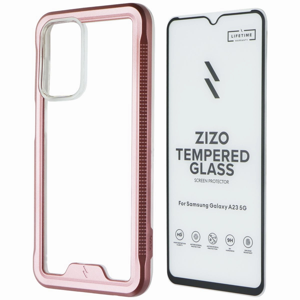 Hybrid Form Fashion Look ZIZO Ion Series Case and Glass for Samsung Galaxy A23 (5G) - Rose Gold / Clear