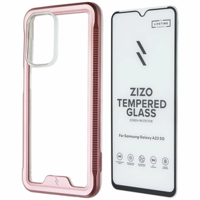 Hybrid Form Fashion Look ZIZO Ion Series Case and Glass for Samsung Galaxy A23 (5G) - Rose Gold / Clear
