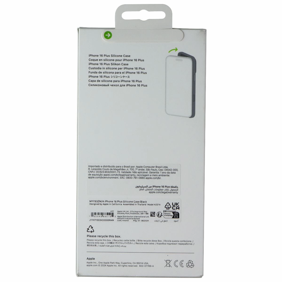 Apple Official Silicone Case for MagSafe for Apple iPhone 16 Plus - Black Smooth Layer Texture