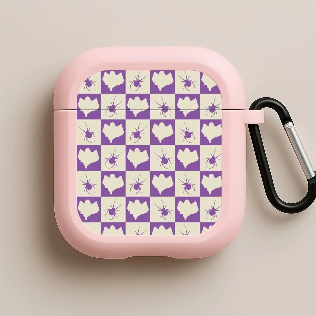 Spiders And Ghosts Checkered Pattern I AirPods Case durable everyday airpods case
