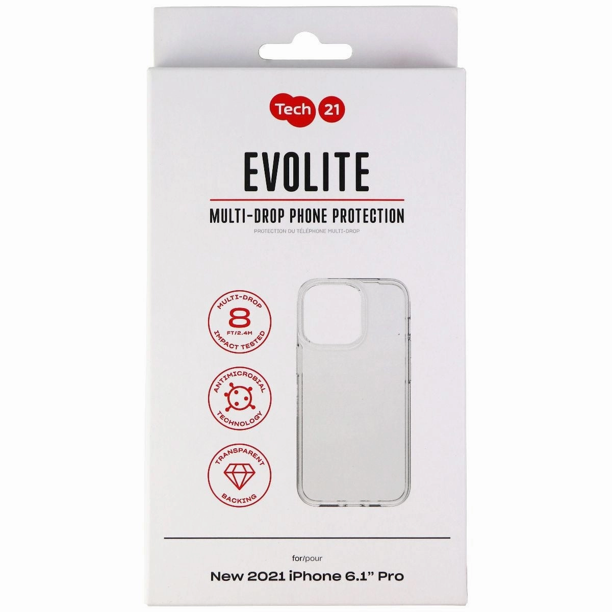 Tech21 Evo Lite Series Flexible Case for Apple iPhone 13 Pro - Clear Durable Surface Design Protective Corners