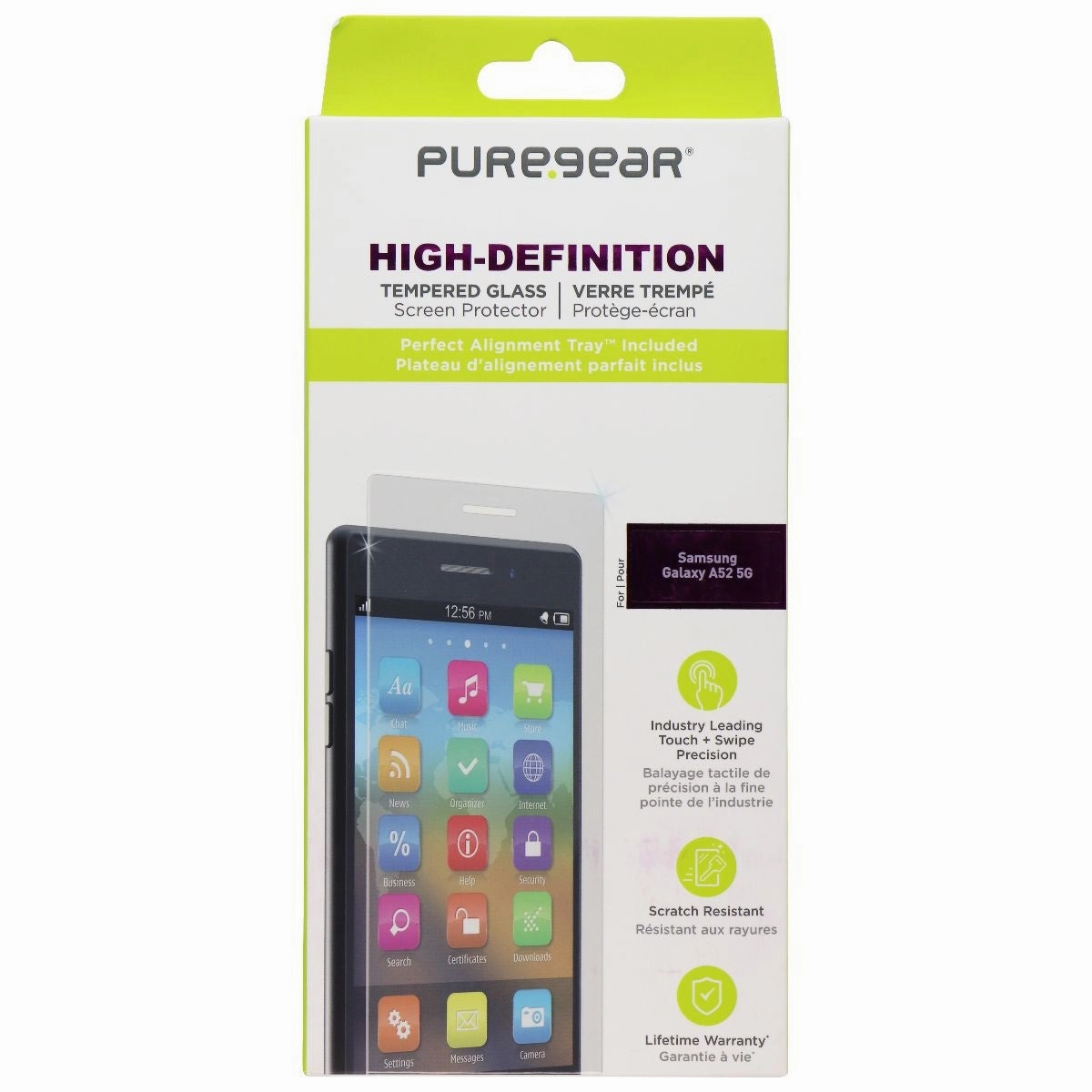 Scratch Guard Coating family device protection PureGear High-Definition Tempered Glass for Samsung Galaxy A52 5G - Clear
