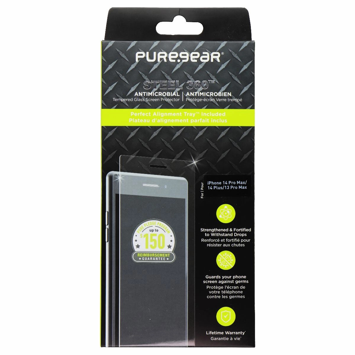 PureGear Steel 360 Glass Screen for Apple iPhone 14 Plus/14 Pro Max/13 Pro Max Anti fingerprint coating Home Device Protection