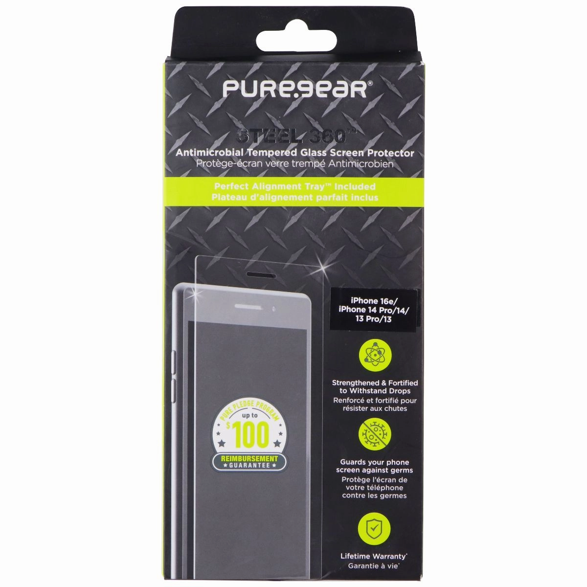 PureGear Steel 360 Screen Protector for Apple iPhone 16e/14 Pro/14/13 Pro/13 smooth touch protector