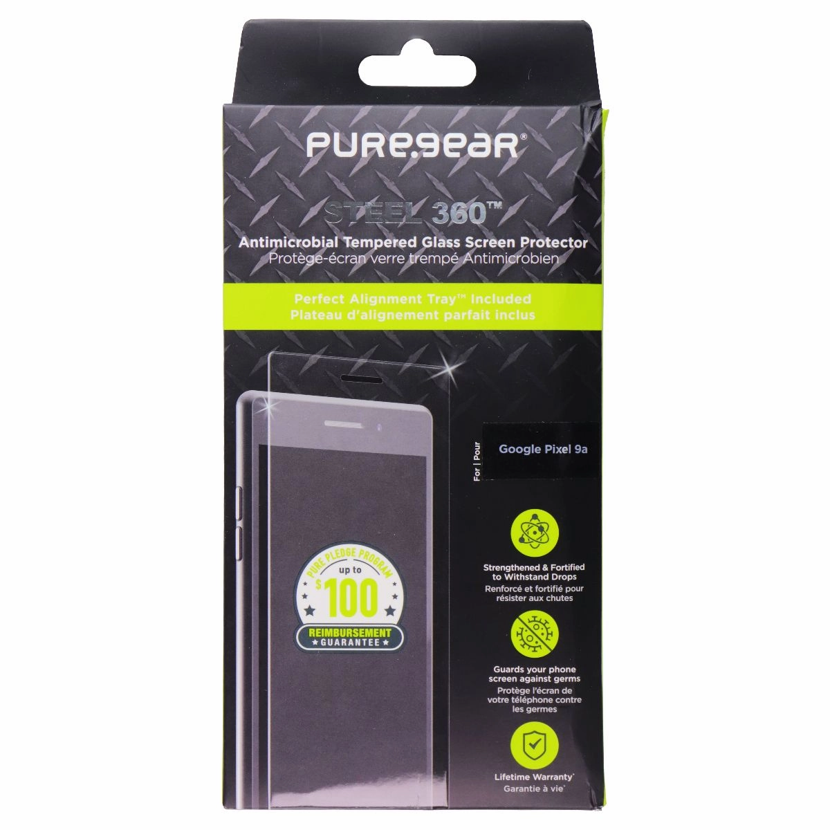 safety tempered glass PureGear Steel 360 Tempered Glass Screen Protector for Google Pixel 9a