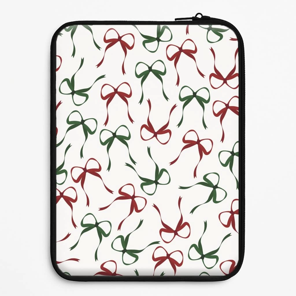 Red And Green Coquette Christmas Bows Pattern Laptop Sleeve Car Accessory Port Protection